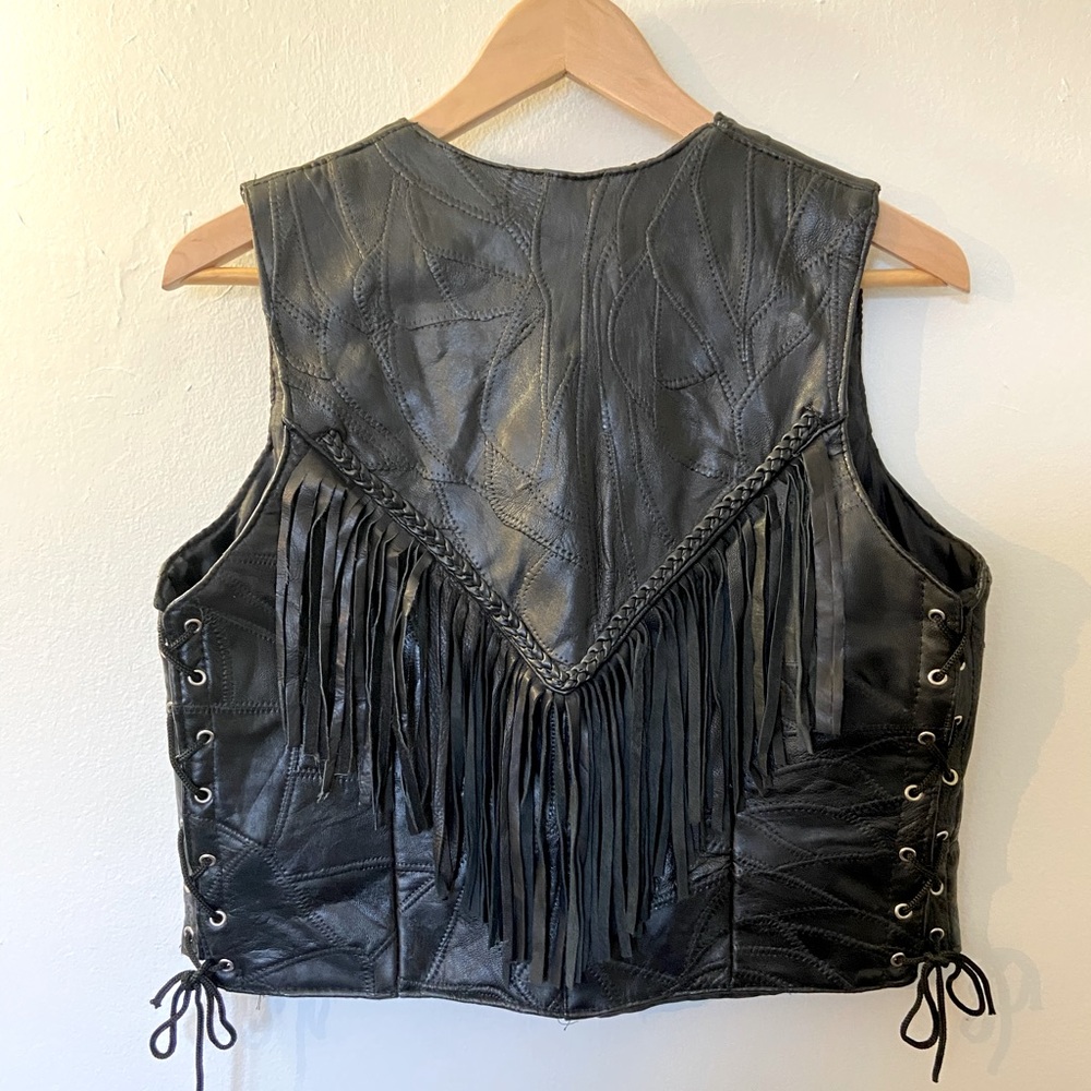 Vintage Leather Fringe Lace-up Vest